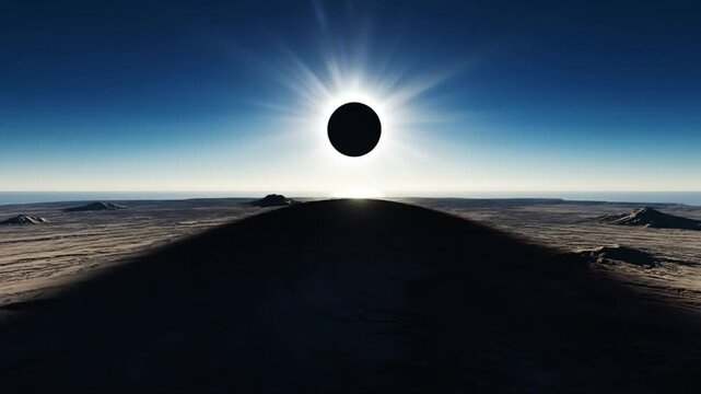 Total Solar Eclipse Shadow Sweeping Across Arid Martian Landscape - Dramatic Cosmic Phenomenon