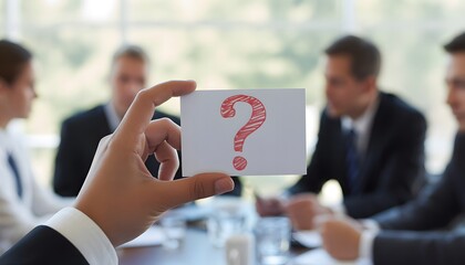 Business Meeting Concept With Question Mark Card For Decision And Strategy