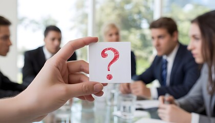 Business Meeting Concept With Question Mark Card For Decision And Strategy