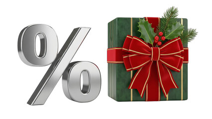 Christmas Sale Percentage Symbol And Festive Gift Box