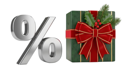 Christmas Sale Percentage Symbol And Festive Gift Box