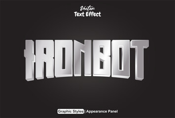 text effect ironbot with 3d style in silver and black.