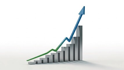 3D graph showing upward business growth trend