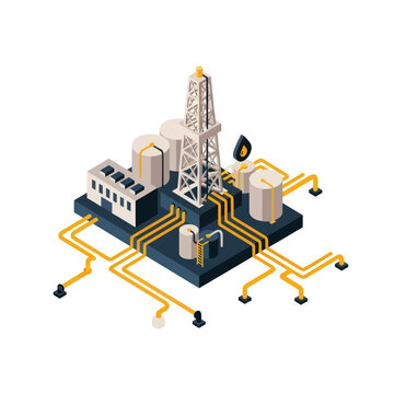 Oil Refinery Industrial Complex Isometric View.