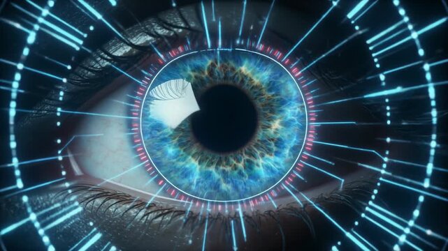 鋭く光るロボットアイが放つ集中と洞察の世界