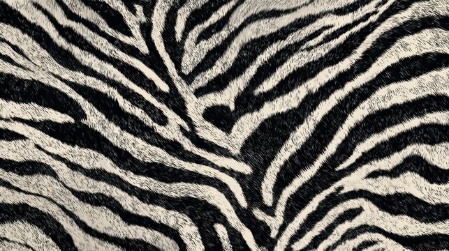 Close-up of black and white animal fur pattern, resembling zebra stripes. Natural texture with undulating lines