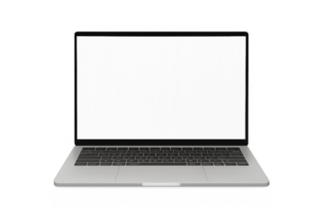 Laptop computer with blank screen on transparent background