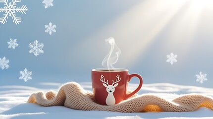 cup of hot tea on winter background