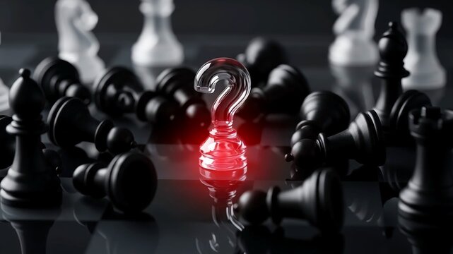 Strategic question mark chess piece standing out on board
