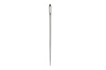 Metal sewing needle with sharp point on transparent background