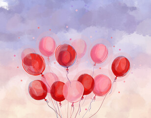 Red and pink balloons floating