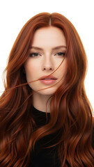 Fototapeta premium A beautiful young woman with long red hair and a neutral expression