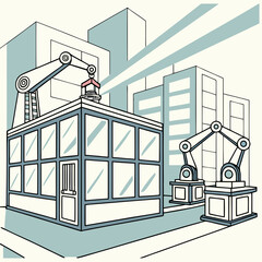 Robotic Arms and City Building: Futuristic Urban Automation Illustration
