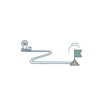 Illustration of a winding path from a starting point to a destination flag.