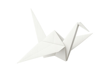White origami paper crane flying symbolizing peace