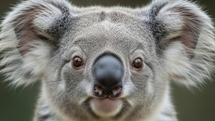 Obraz premium Close-up of a koala with furry ears and brown eyes in natural habitat