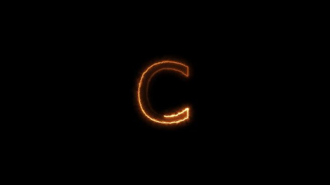 Animated neon letter C. Educational concept with neon letter. alphabet footages font word template sign symbol on black background.