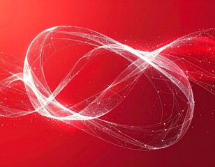 Glowing, white, intricate, mesh-like lines on gradient red backdrop