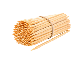 Bundle of Wooden Toothpicks Tied Together on White Background.