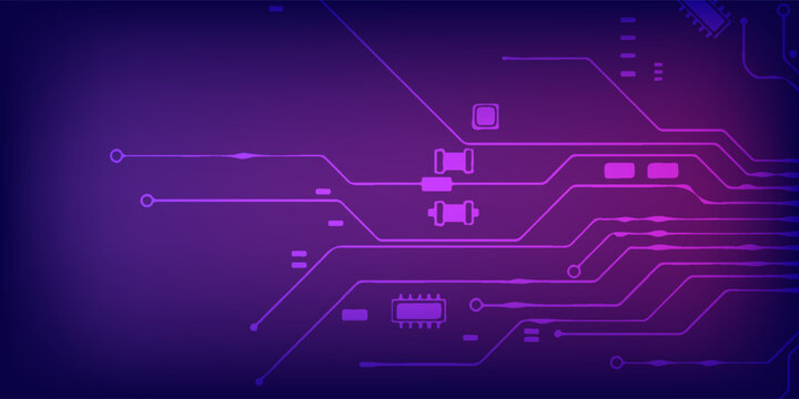 Futuristic Purple Circuit Board Design With Central Processor And Radiating Connectivity Lines For Tech Innovation eps10