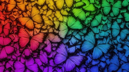 A vibrant, colorful arrangement of butterflies