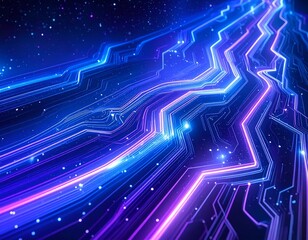 Abstract futuristic circuit board with glowing lines and energy
