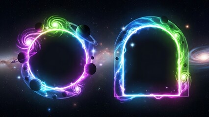 Neon Portal Frames in Dark Space.