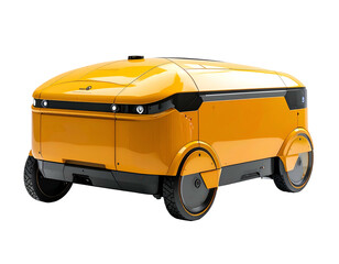 Yellow automated delivery vehicle with sleek futuristic design