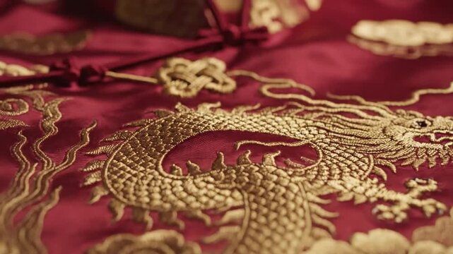 Golden Dragon Embroidery - A Close-Up Look at Chinese Art.