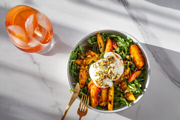 Fresh Salad with Burrata and Grilled Peaches