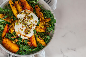 Fresh Grilled Peach and Burrata Salad