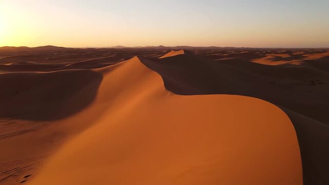 Golden Hour Desert Dunes Majestic Sand Sea at Sunset.