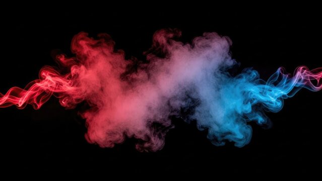 Vibrant, colorful smoke wisps merging against a stark, black background - Powered by Adobe