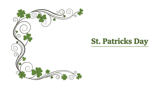 Decorative st. patrick's day border with shamrocks and swirls on a white background.