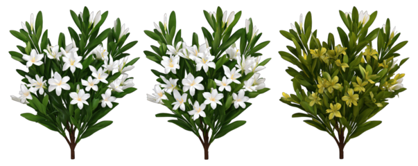 Three floral arrangements displayed on a white background, showcasing flowers and foliage from a front viewpoint.