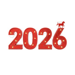 2026 Red Marquee Numbers with Horse Silhouette.