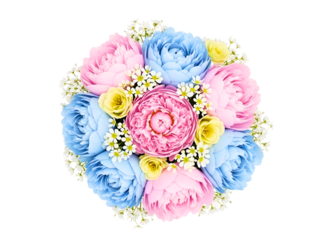 Colorful bouquet of roses and flowers isolated on transparent background