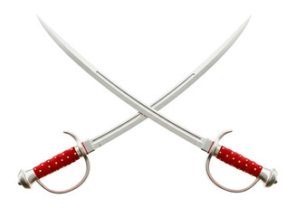 Two crossed swords with red handles isolated on transparent background