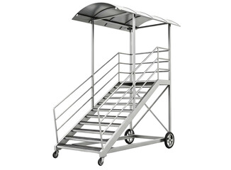 Metal rolling staircase with canopy isolated on transparent background