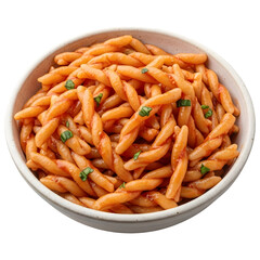 Delicious Cavatelli Pasta with Marinara Sauce and Herbs Isolated

