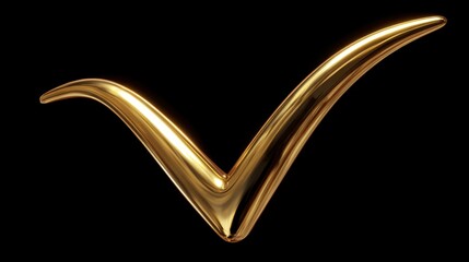 Gleaming, golden checkmark isolated against a black background, signifying approval, choice, or completion. Shiny, metallic texture, 3D rendering