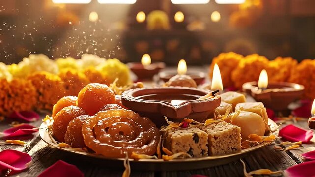 Diwali Sweets and Glowing Diyas Festive Indian Celebration