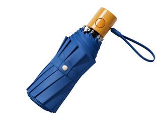 Blue compact travel umbrella isolated on transparent background