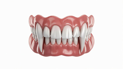 Obraz premium Dental Prosthesis with Perfect Teeth in Realistic Style with Soft Pink Gums and White Teeth in Studio Lighting for Dental Clinic