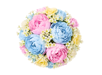 Beautiful bouquet of colorful flowers isolated on transparent background