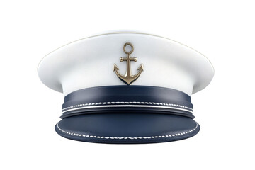 Luxurious nautical captain's hat with gold anchor emblem on navy band, perfect for sailing, yachting, or coastal lifestyle promotions