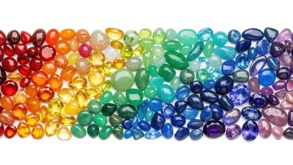 Colorful array of gemstones in rainbow spectrum display