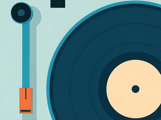 Retro Turntable with Black Vinyl Record: Stylish Flat Design Illustration for Music Lovers and Vintage Home Decor