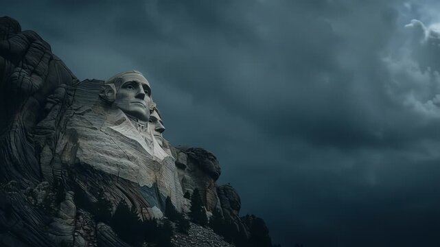 Dramatic Mount Rushmore Monument Under Dark Stormy Sky