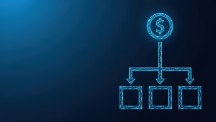 A digital illustration of a financial flowchart with a dollar sign at the top indicating money flow and business structure
